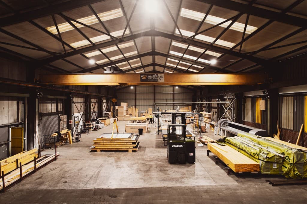 Aerial view of timber frame production facility